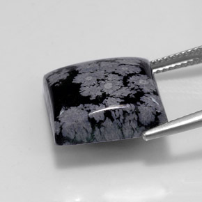 Obsidienne flocon de neige noir naturelle carré, 11,84 ct, opaque