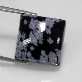Obsidienne flocon de neige noir naturelle carré, 12,37 ct, opaque