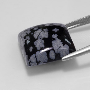 Obsidienne flocon de neige noir naturelle carré, 12,37 ct, opaque