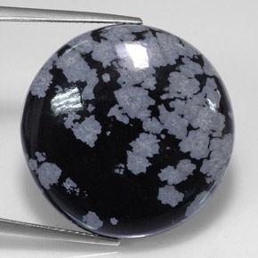 Obsidienne flocon de neige noir naturelle coupe roude, 28,56 ct, opaque