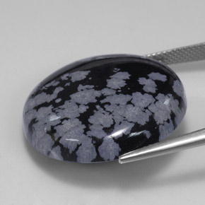 Obsidienne flocon de neige noir naturelle coupe roude, 28,56 ct, opaque