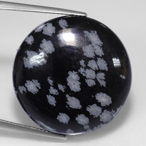 Obsidienne flocon de neige noir naturelle coupe roude, 25,36 ct, opaque