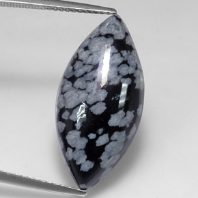 Obsidienne flocon de neige noir naturelle marquise, 10,14 ct, opaque