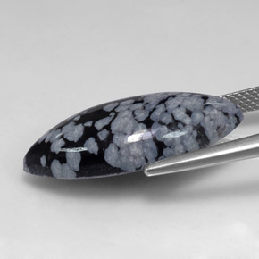 Obsidienne flocon de neige noir naturelle marquise, 10,14 ct, opaque
