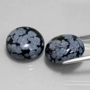 Achetez naturel ct Gris-Blanc Noir Obsidienne flocon de neige gems, Coupe roude, En provenance Mexique chez GemSelect. En stock, livraison internationale!