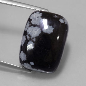 Obsidienne flocon de neige noir naturelle coupe coussin, 12,25 ct, opaque