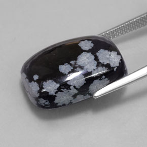 Obsidienne flocon de neige noir naturelle coupe coussin, 12,25 ct, opaque