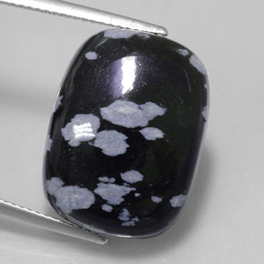 Obsidienne flocon de neige noir naturelle coupe coussin, 14,24 ct, opaque