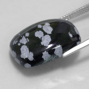 Obsidienne flocon de neige noir naturelle coupe coussin, 14,24 ct, opaque
