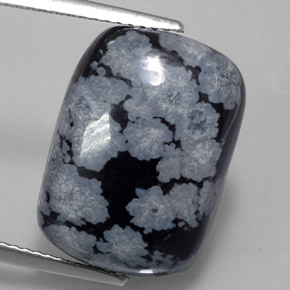 Obsidienne flocon de neige noir naturelle coupe coussin, 11,41 ct, opaque