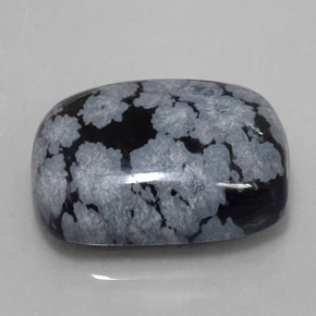 Obsidienne flocon de neige noir naturelle coupe coussin, 11,41 ct, opaque