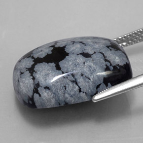 Obsidienne flocon de neige noir naturelle coupe coussin, 11,41 ct, opaque
