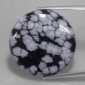 Obsidienne flocon de neige Gris-Blanc Noir naturelle Coupe roude, 27.54 ct, Opaque