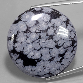 Obsidienne flocon de neige noir naturelle coupe roude, 35,88 ct, opaque