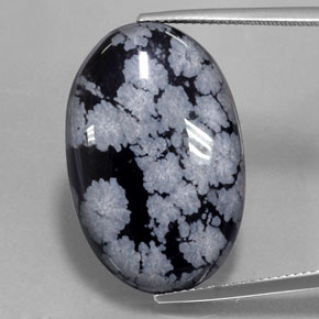 Obsidienne flocon de neige noir naturelle coupe ovale, 22,37 ct, opaque