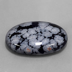 Obsidienne flocon de neige noir naturelle coupe ovale, 22,37 ct, opaque