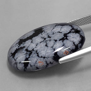 Obsidienne flocon de neige noir naturelle coupe ovale, 22,37 ct, opaque