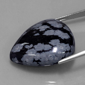 Obsidienne flocon de neige noir naturelle en forme de poire, 34,56 ct, opaque