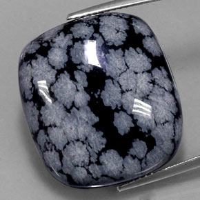 Obsidienne flocon de neige noir naturelle coupe coussin, 29,46 ct, opaque
