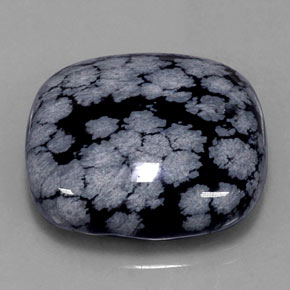 Obsidienne flocon de neige noir naturelle coupe coussin, 29,46 ct, opaque