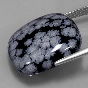 Obsidienne flocon de neige noir naturelle coupe coussin, 29,46 ct, opaque
