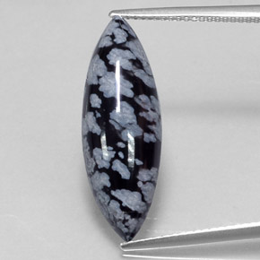 Obsidienne flocon de neige noir naturelle marquise, 6,42 ct, opaque