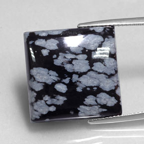 Obsidienne flocon de neige noir naturelle carré, 20,90 ct, opaque