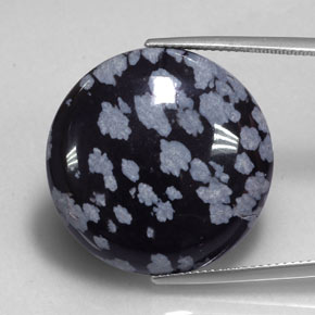 Obsidienne flocon de neige noir naturelle coupe roude, 24,99 ct, opaque