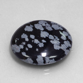Obsidienne flocon de neige noir naturelle coupe roude, 24,99 ct, opaque