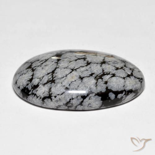 Obsidienne flocon de neige Gris-Blanc Noir naturelle ovale, 30.96 ct, Opaque
