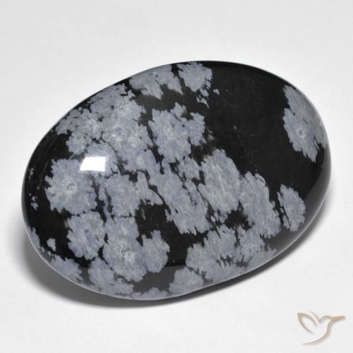 Obsidienne flocon de neige Gris-Blanc Noir naturelle ovale, 39.01 ct, Opaque