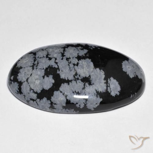 Obsidienne flocon de neige Gris-Blanc Noir naturelle ovale, 39.01 ct, Opaque