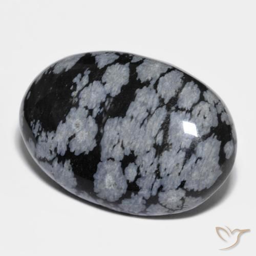Obsidienne flocon de neige Gris-Blanc Noir naturelle ovale, 32.04 ct, Opaque