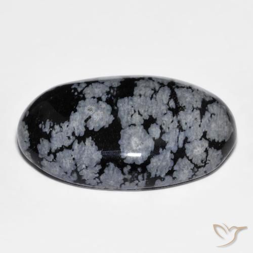 Obsidienne flocon de neige Gris-Blanc Noir naturelle ovale, 32.04 ct, Opaque