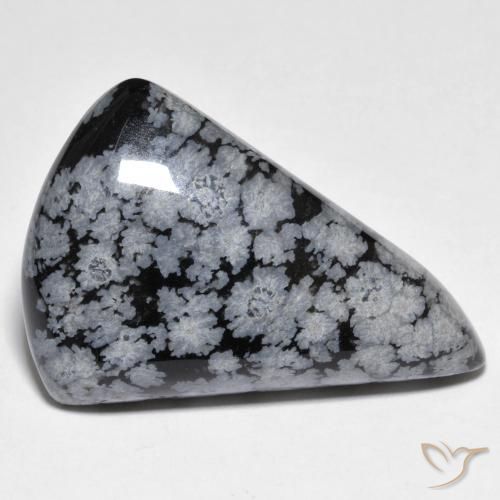 Obsidienne flocon de neige Gris-Blanc Noir naturelle En forme de poire, 28.63 ct, Opaque