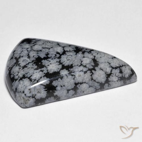 Obsidienne flocon de neige Gris-Blanc Noir naturelle En forme de poire, 28.63 ct, Opaque