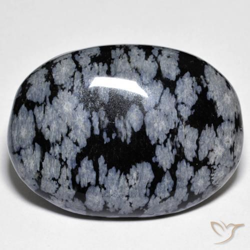 Obsidienne flocon de neige ovale de 45,67 ct, 33,1 x 24,5 mm d'Inde, Photo A