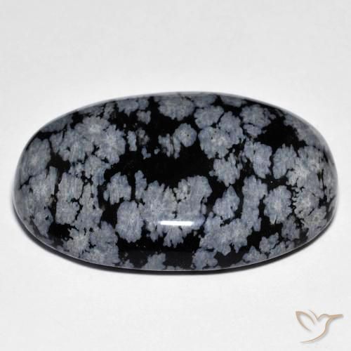 Obsidienne flocon de neige Gris-Blanc Noir naturelle ovale, 45.67 ct, Opaque