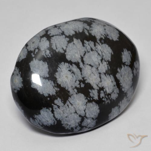 Obsidienne flocon de neige Gris-Blanc Noir naturelle ovale, 44.26 ct, Opaque