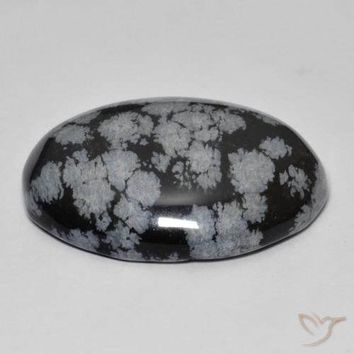 Obsidienne flocon de neige Gris-Blanc Noir naturelle ovale, 44.26 ct, Opaque