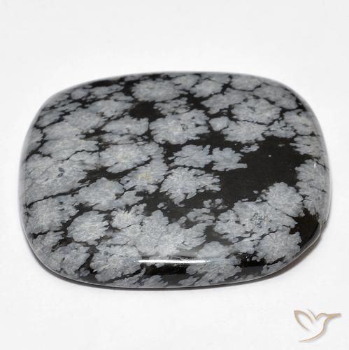 Obsidienne flocon de neige Gris-Blanc Noir naturelle Coussin, 30.19 ct, Opaque