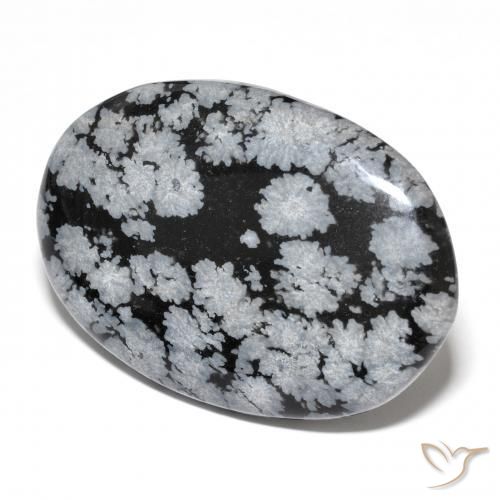 Obsidienne flocon de neige noir naturelle coupe ovale, 24,72 ct, opaque