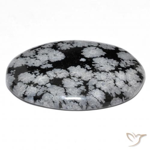 Obsidienne flocon de neige noir naturelle coupe ovale, 24,72 ct, opaque