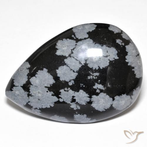 Obsidienne flocon de neige Gris-Blanc Noir naturelle En forme de poire, 30.66 ct, Opaque
