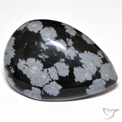 Obsidienne flocon de neige Gris-Blanc Noir naturelle En forme de poire, 30.66 ct, Opaque
