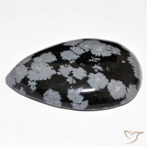 Obsidienne flocon de neige Gris-Blanc Noir naturelle En forme de poire, 30.66 ct, Opaque
