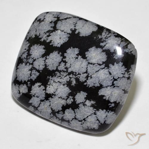 Obsidienne flocon de neige Gris-Blanc Noir naturelle Coussin, 27.93 ct, Opaque