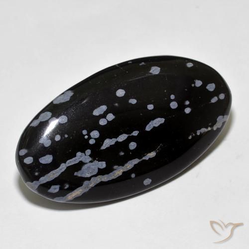 Obsidienne flocon de neige Gris-Blanc Noir naturelle ovale, 27.61 ct, Opaque