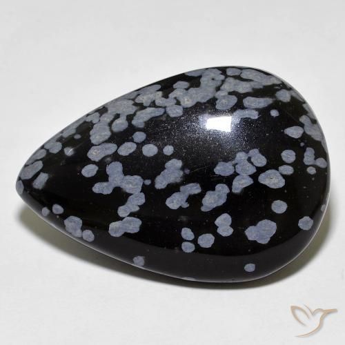 27.45ct Naturel Gris-Blanc Noir Obsidienne flocon de neige, En forme de poire, Opaque