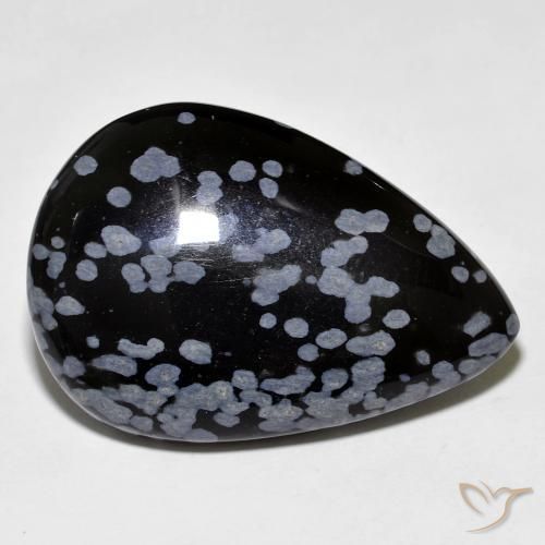 Obsidienne flocon de neige Gris-Blanc Noir naturelle En forme de poire, 27.45 ct, Opaque
